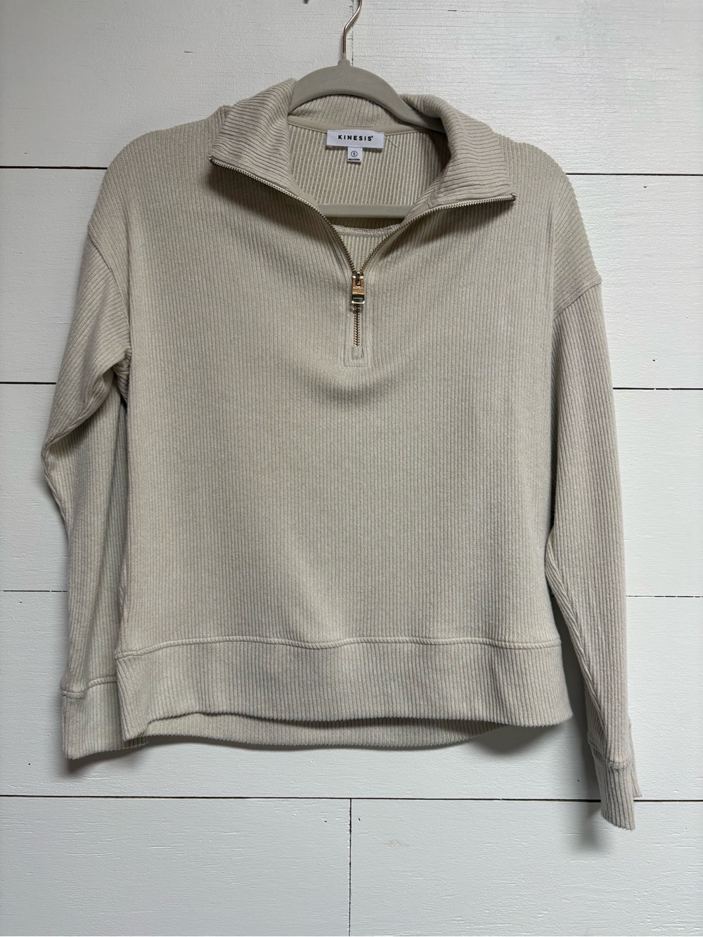 Kinesis Ribbed Quarter Zip Pullover Women’s Small Beige Mock Neck Athleisure
